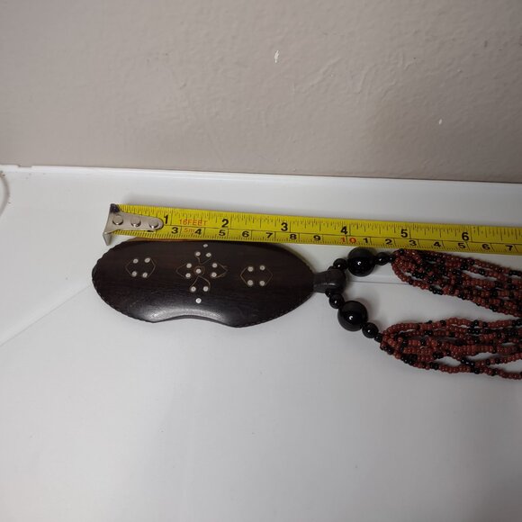 18 Inch Beaded Necklace With Large Wooden Pendant - Picture 10 of 10